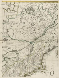 Mapa dominiów brytyjskich i francuskich w Ameryce, 1756 (rycina kolorem konturu na papierze)